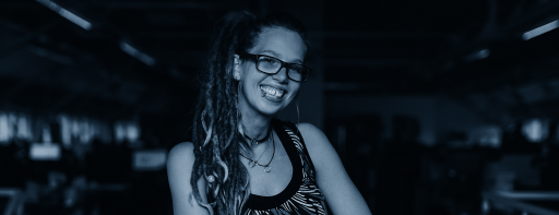 hero sized image with Verena smiling